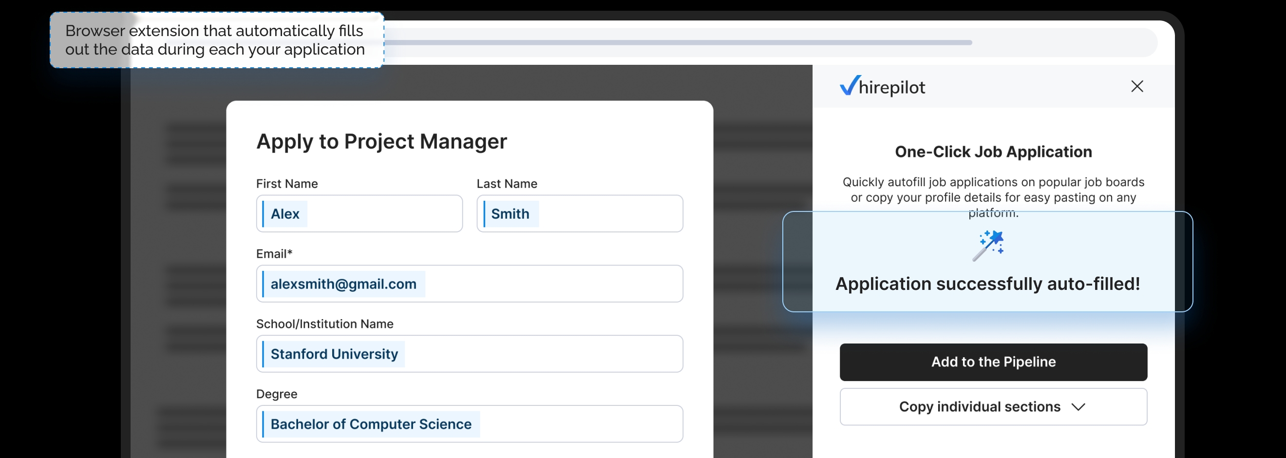 Browser extension that automatically fills out the data during each your application